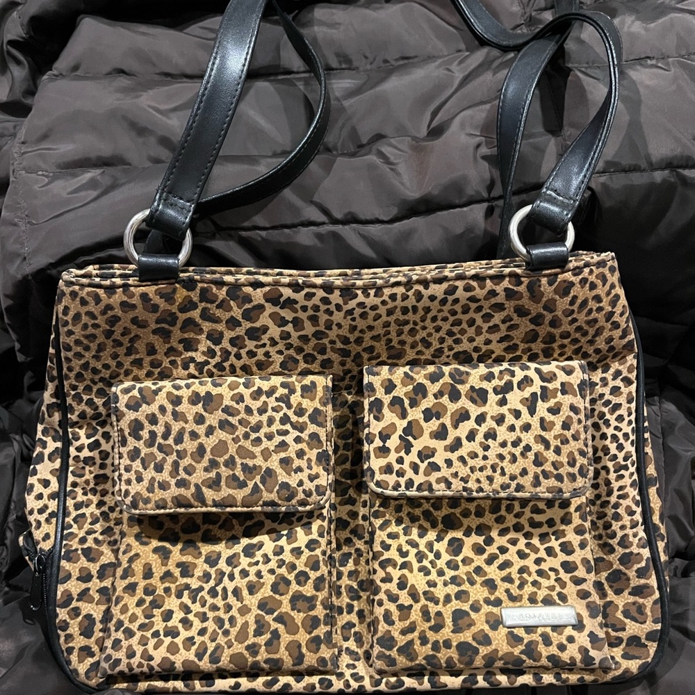 Rosetti Leopard Print Shoulder Bag with Black Straps several compartments